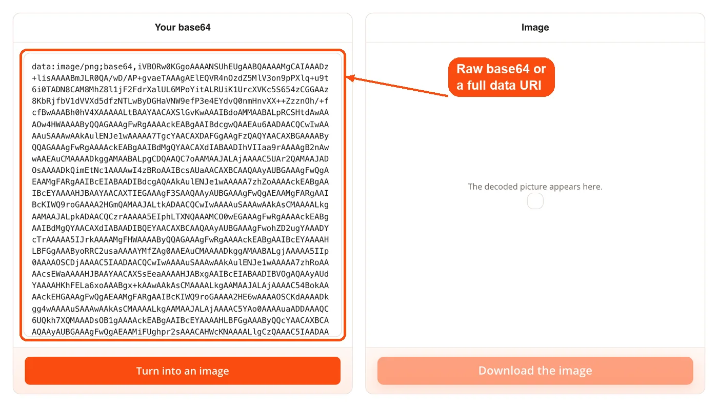 Base64 data URI pasted into the box