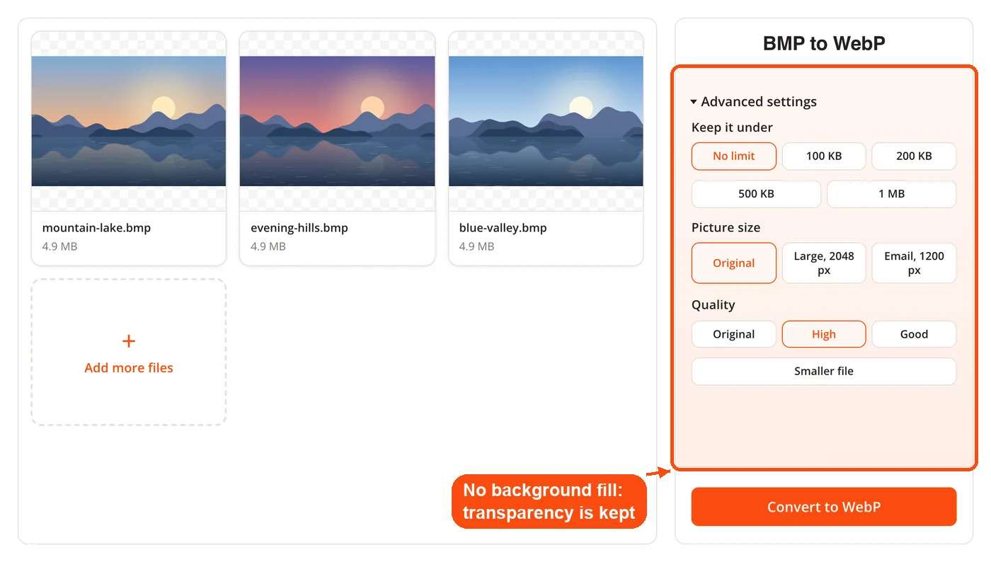 No background option, transparency kept