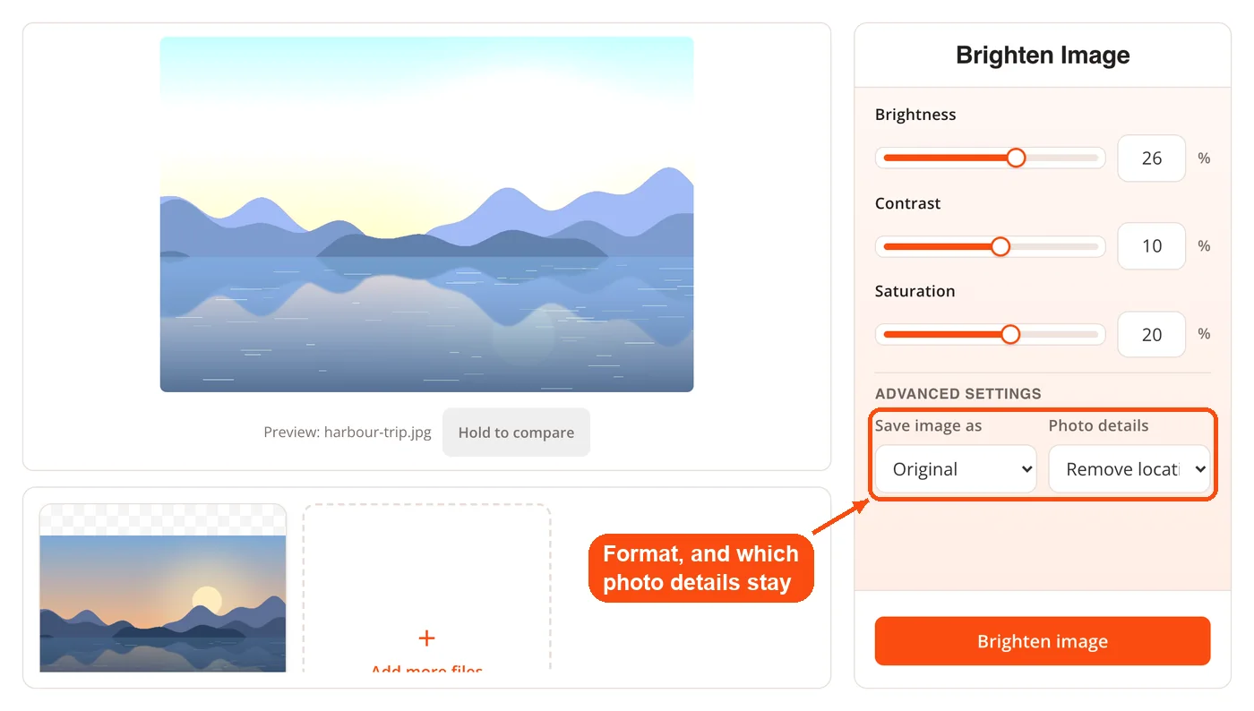 Format and photo details options