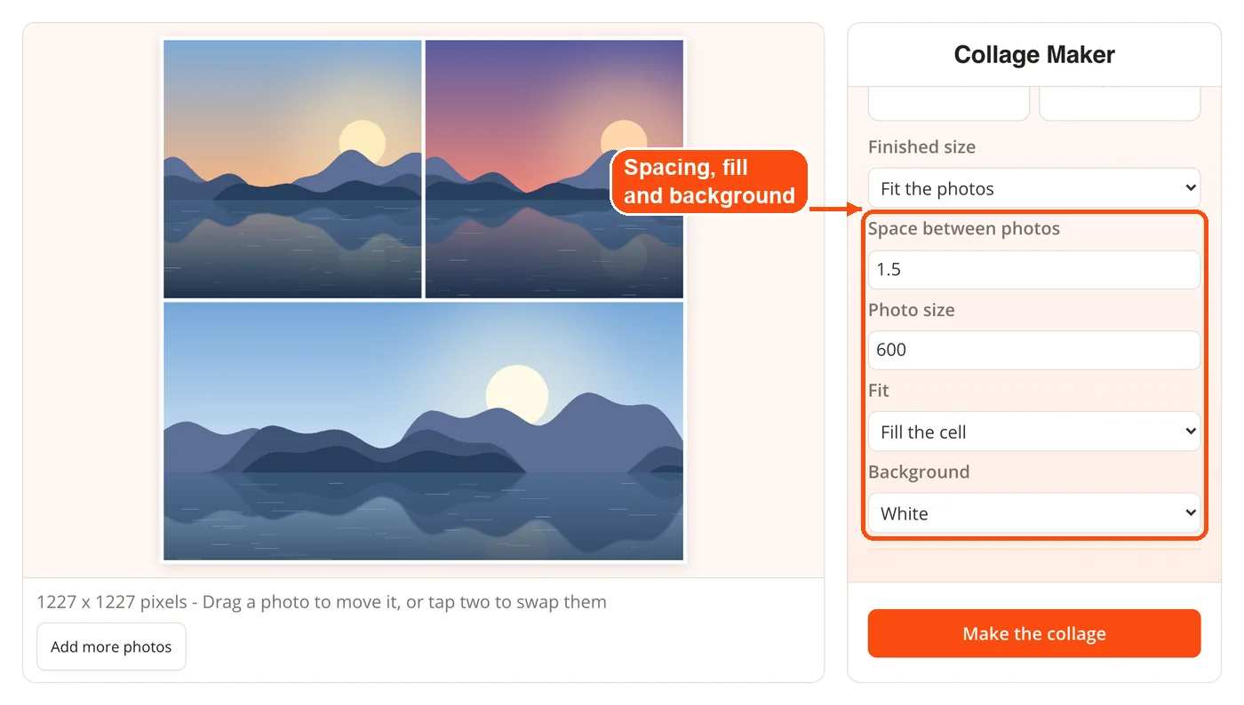 Spacing, fill and background options