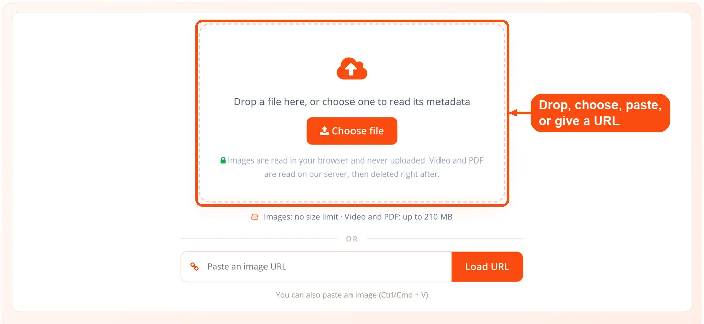 EXIF Viewer drop area and URL box