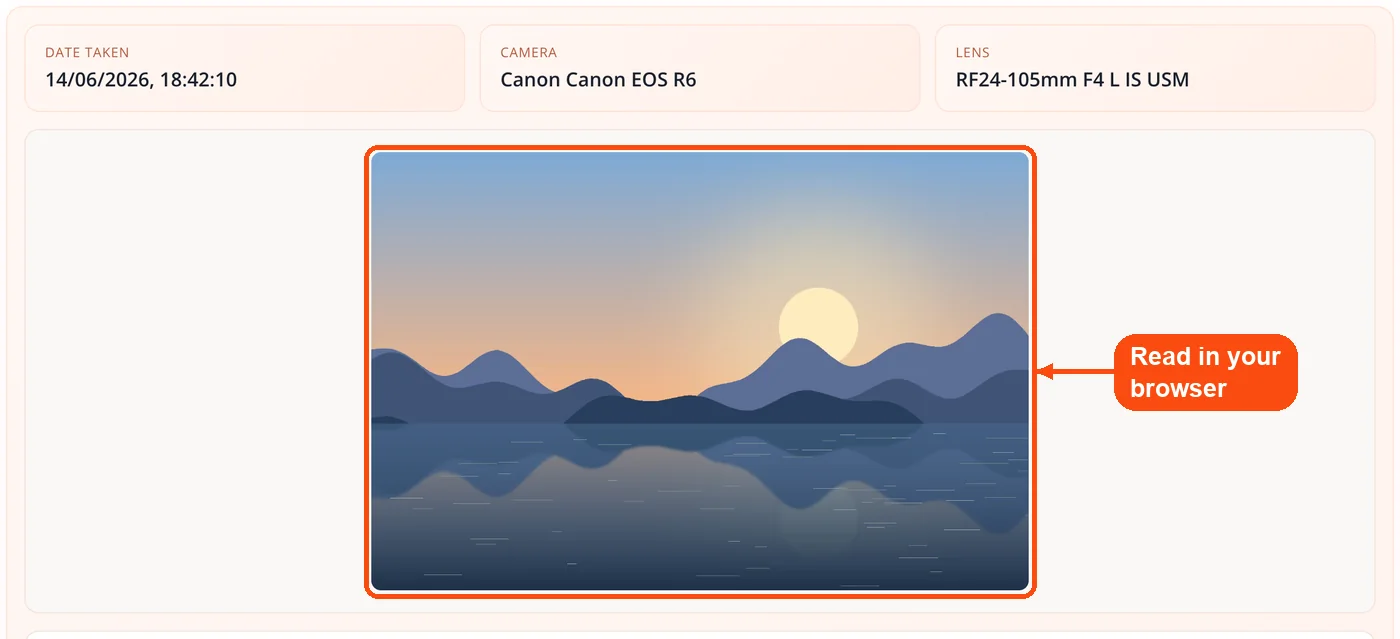 Photo loaded in the EXIF viewer