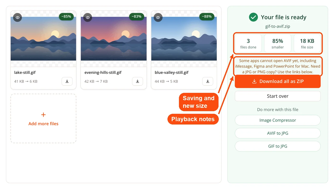 Result card with savings and notes