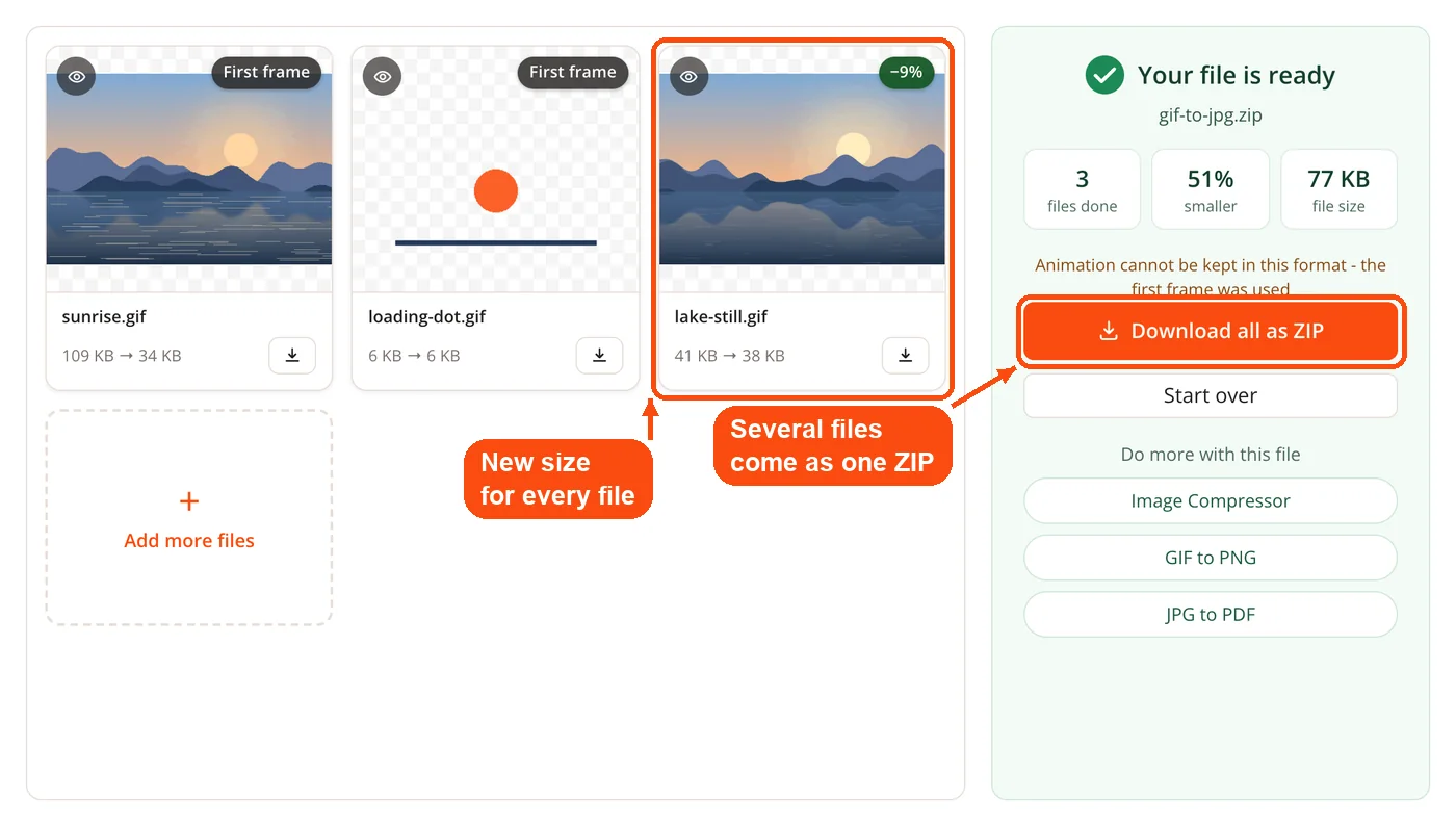 Result with new sizes and ZIP download