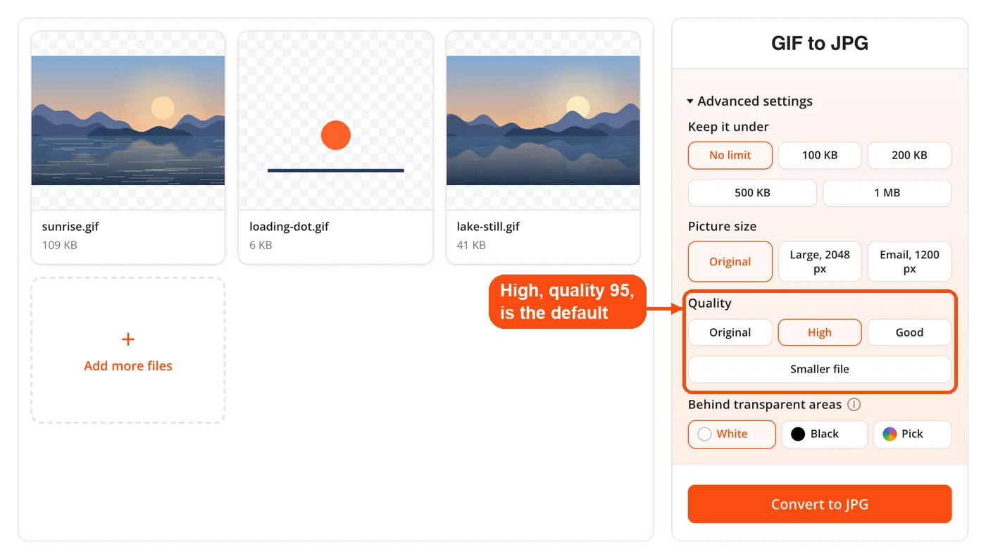 Quality presets for the JPG encoder