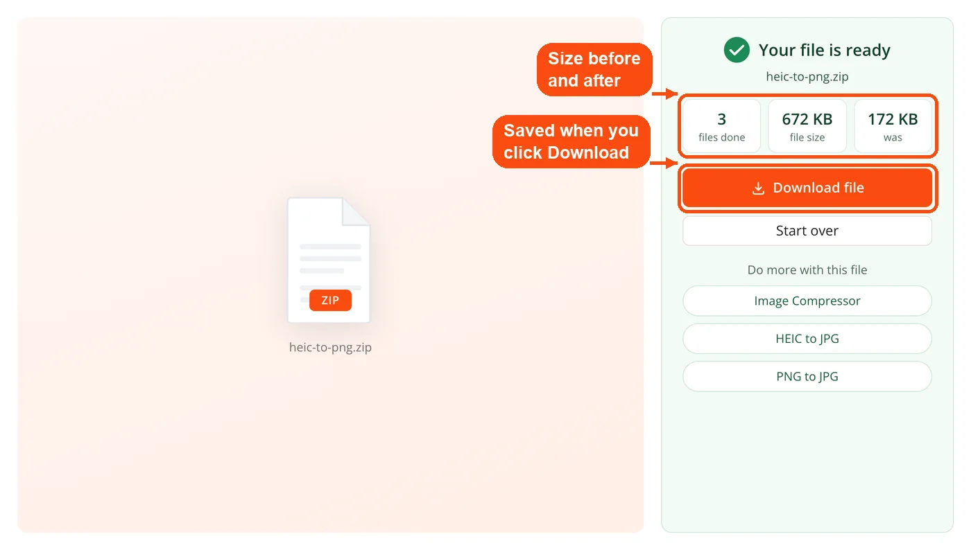 Result with file sizes and download