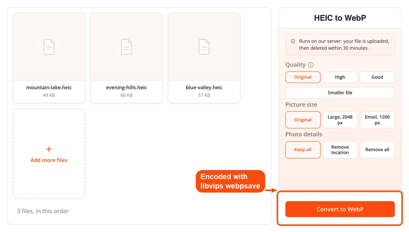 Convert to WebP button