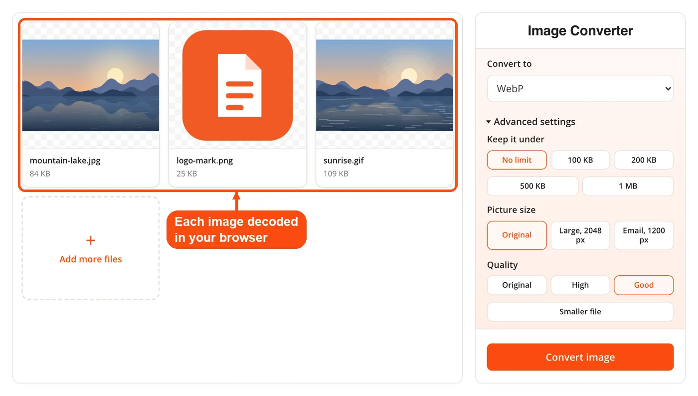 JPG, PNG and GIF files decoded in the browser