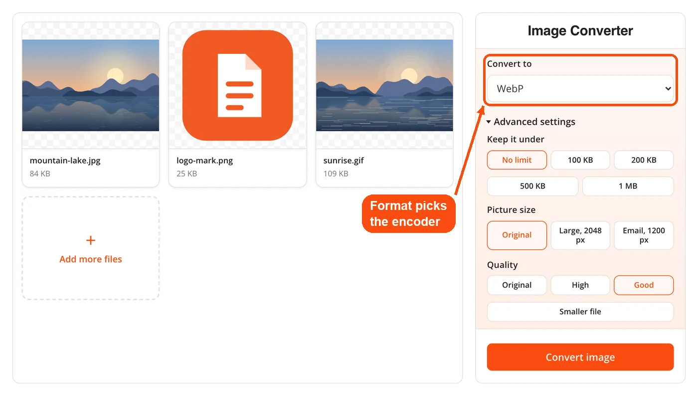 Output format picker