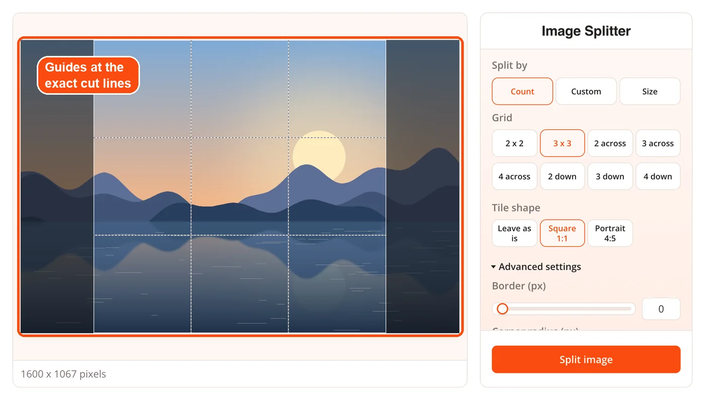 Grid guides on the picture