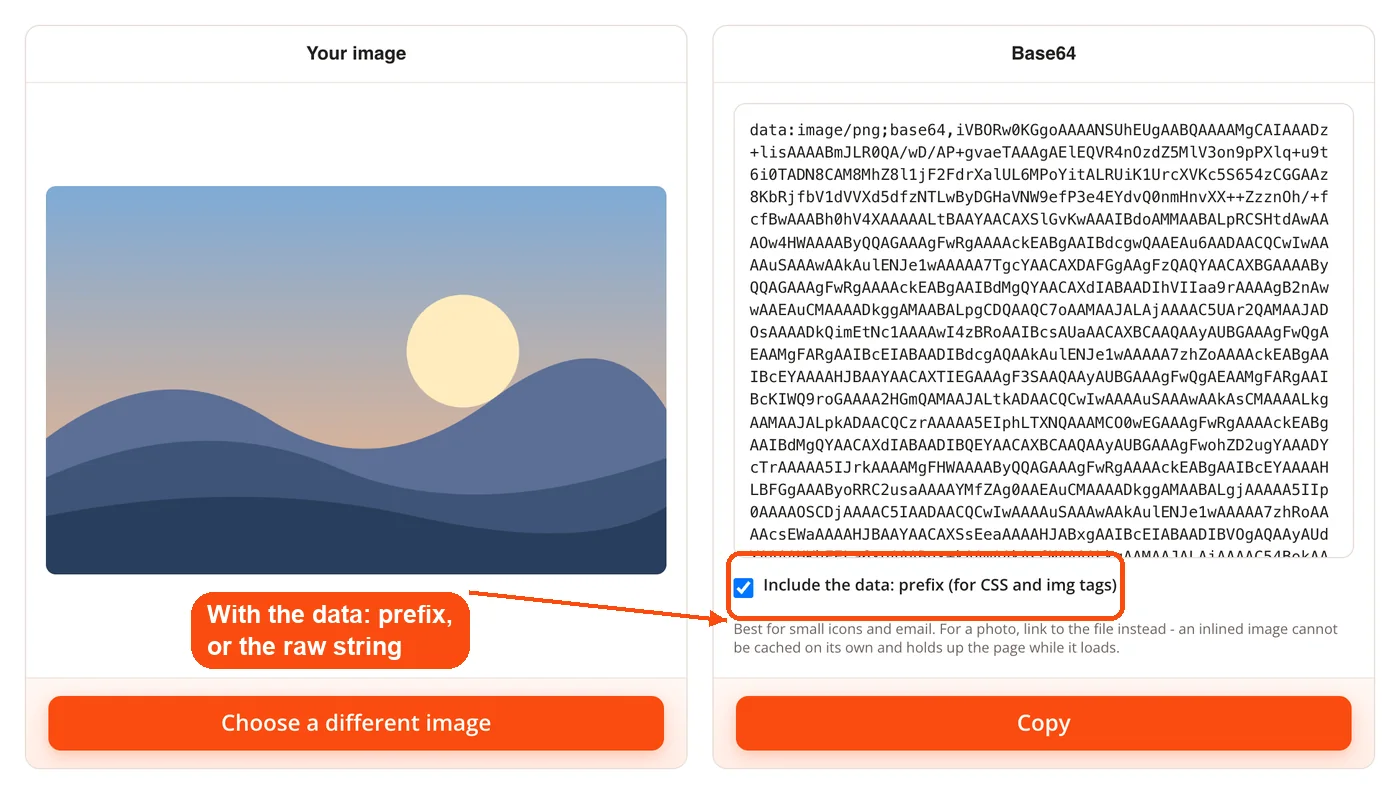 Base64 output with the data prefix option