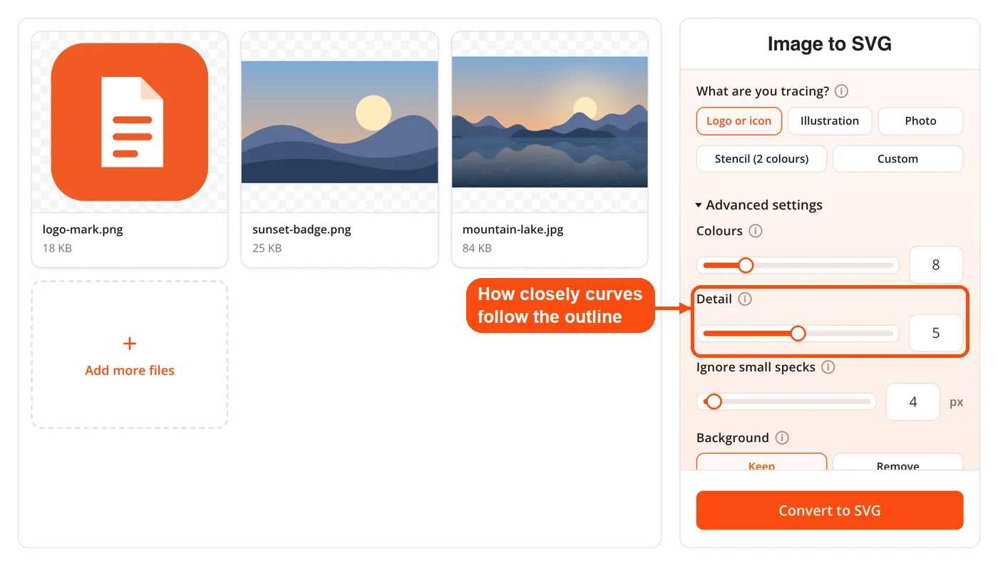 Detail slider for curve fitting