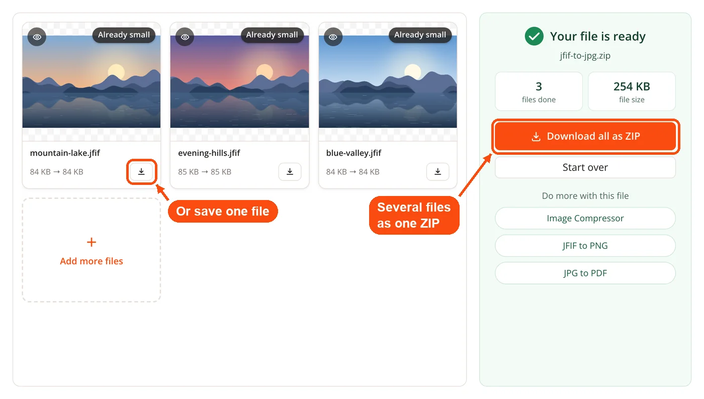 ZIP download and per-file download