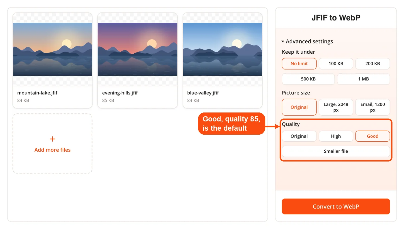 Quality presets for the WebP encoder