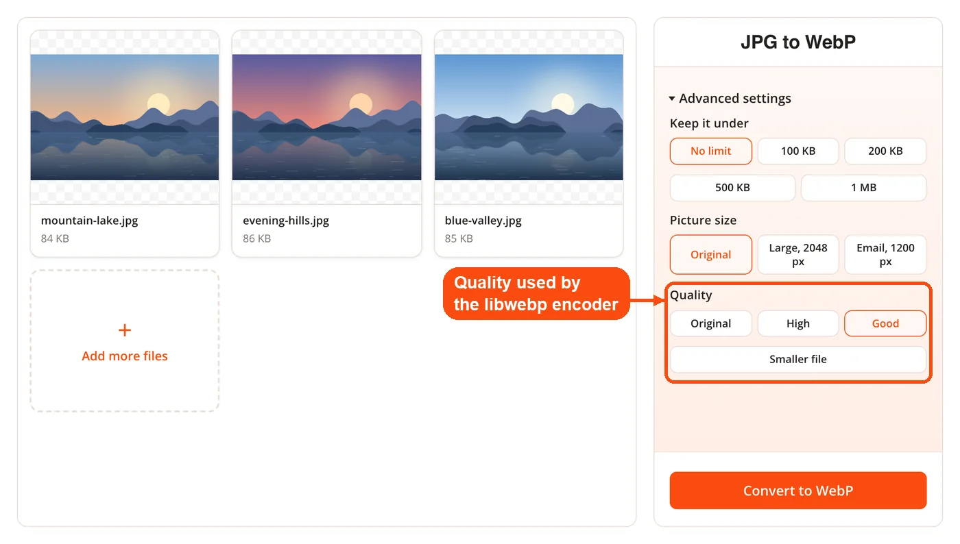 Quality presets for the WebP encoder