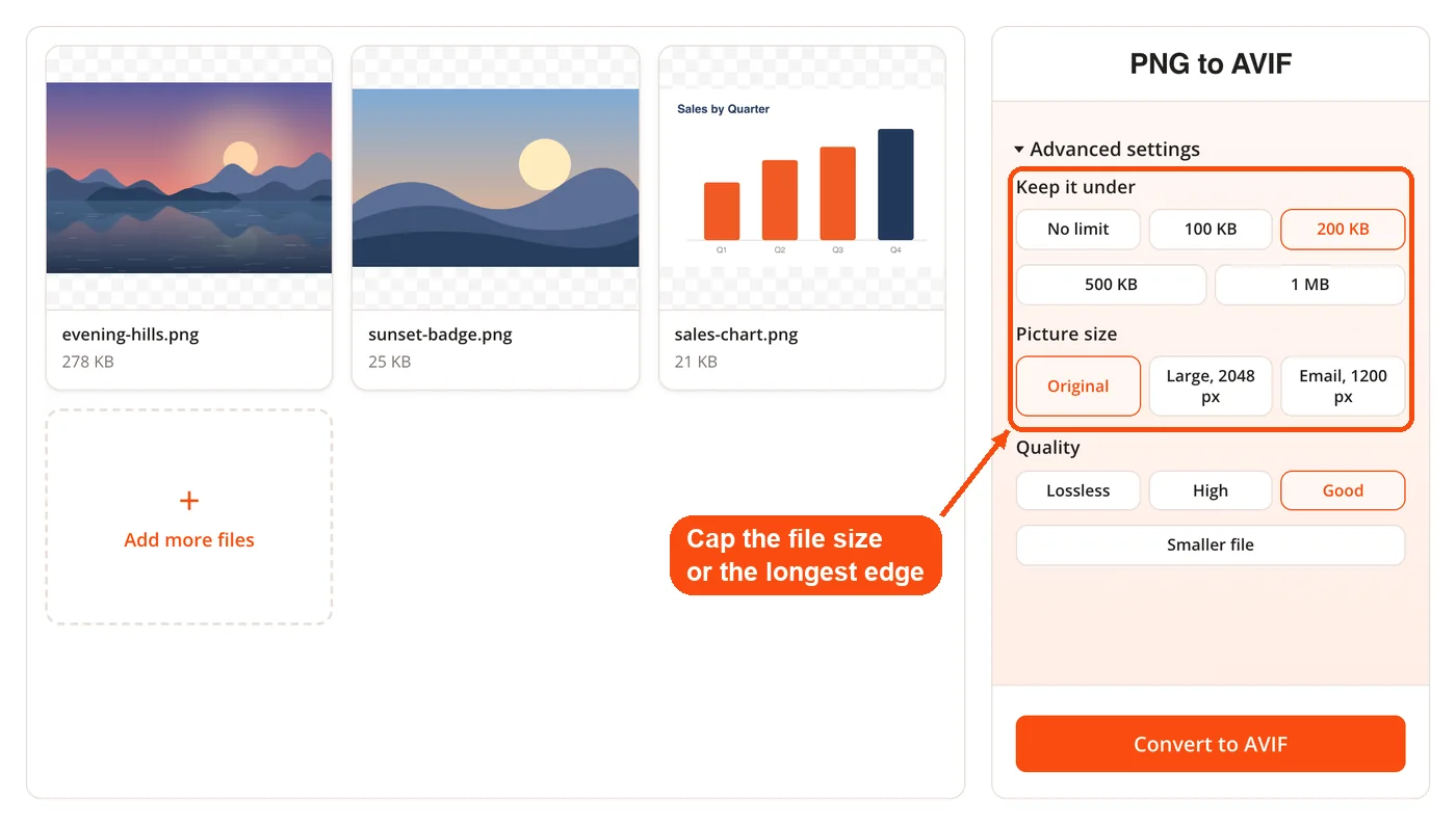 File size cap and picture size options