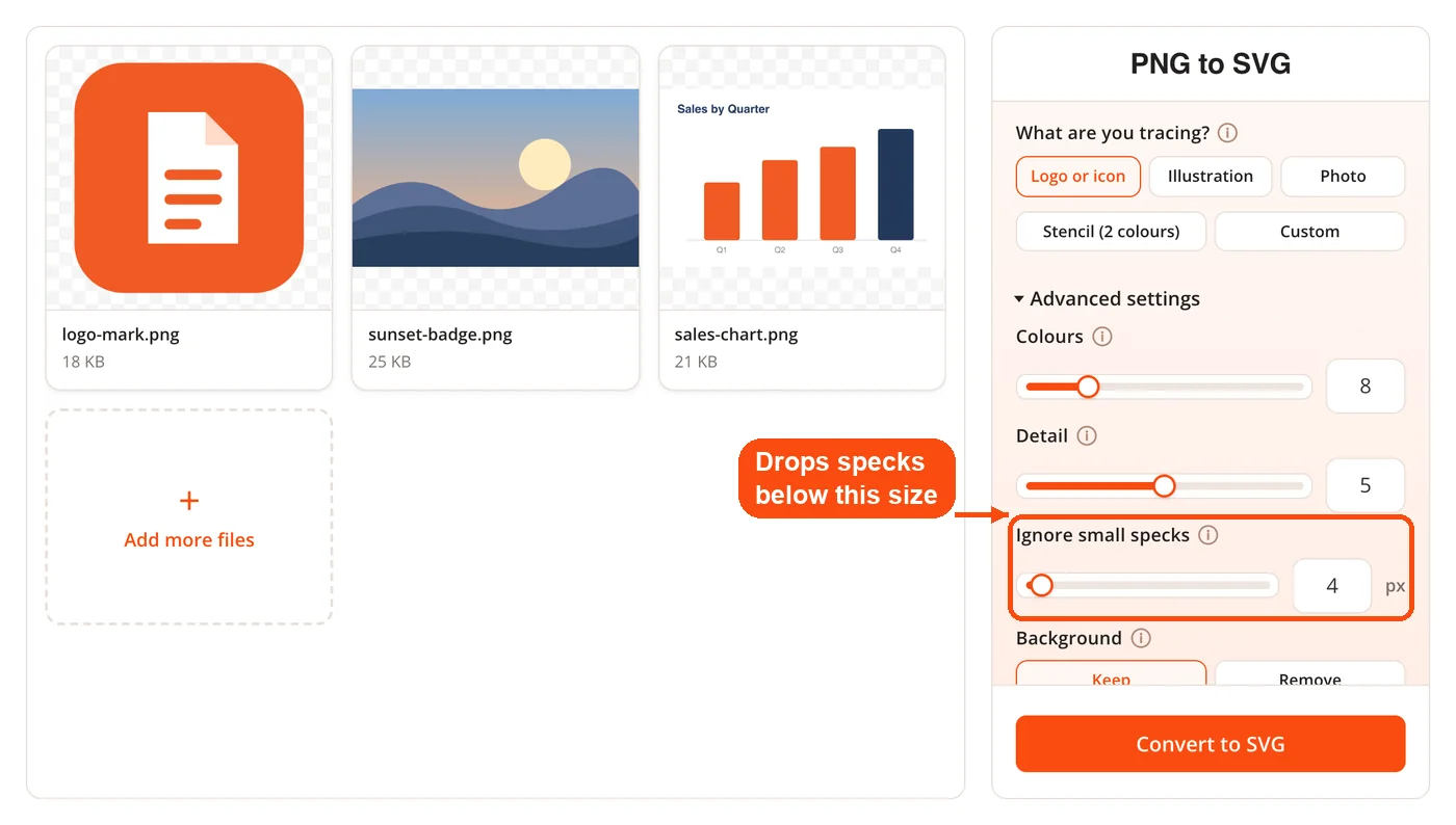 Ignore small specks setting