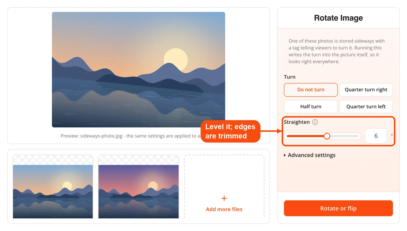 Straighten slider set to six degrees