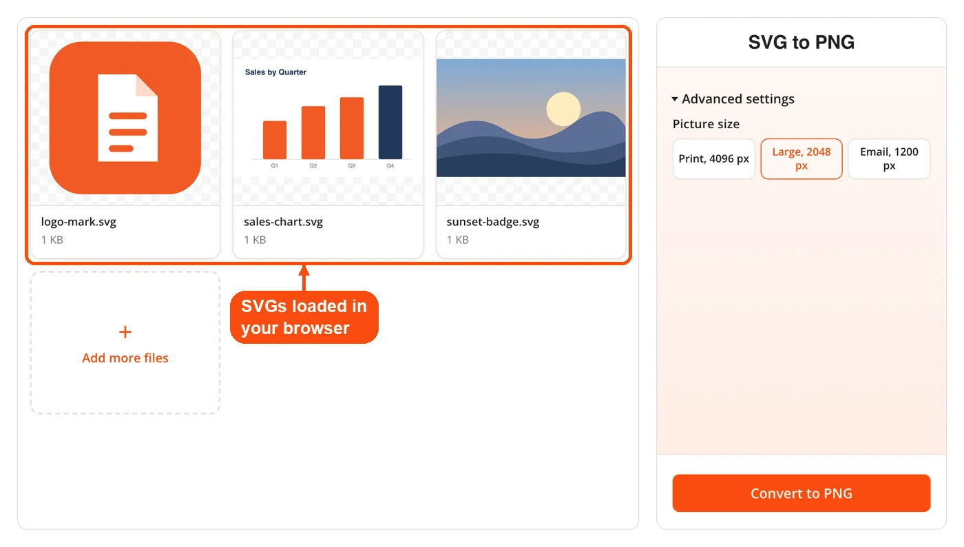 Three SVG files loaded in the browser