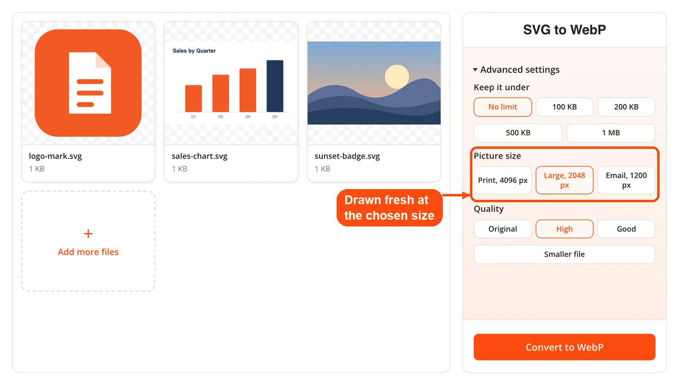 Picture size options for the WebP