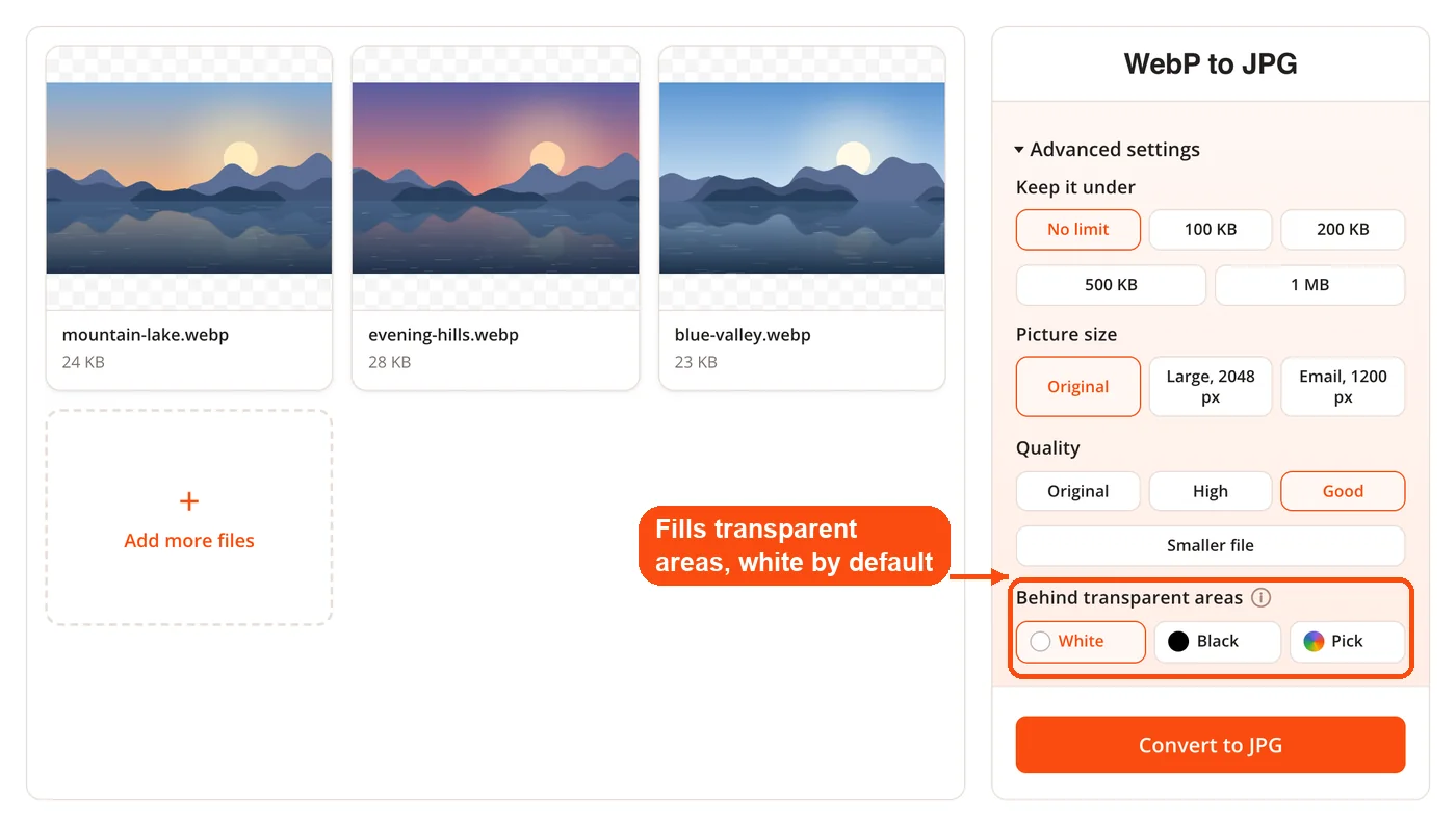 Background colour for transparent areas