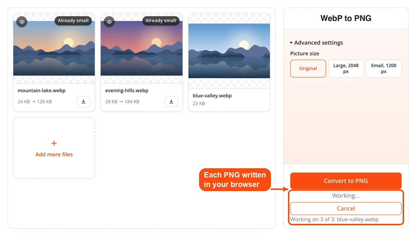 Each PNG being written in turn