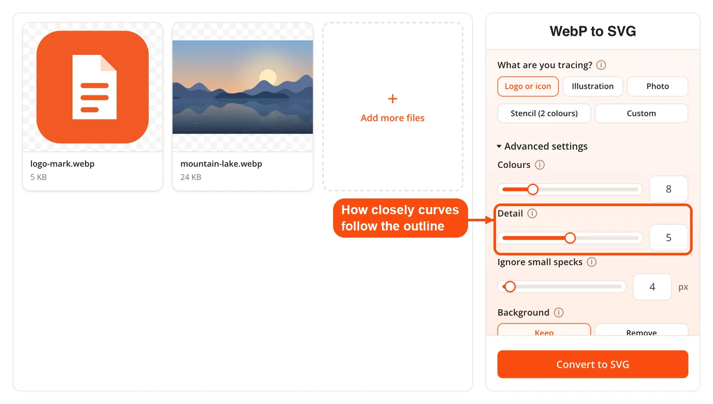 Detail slider for curve fitting